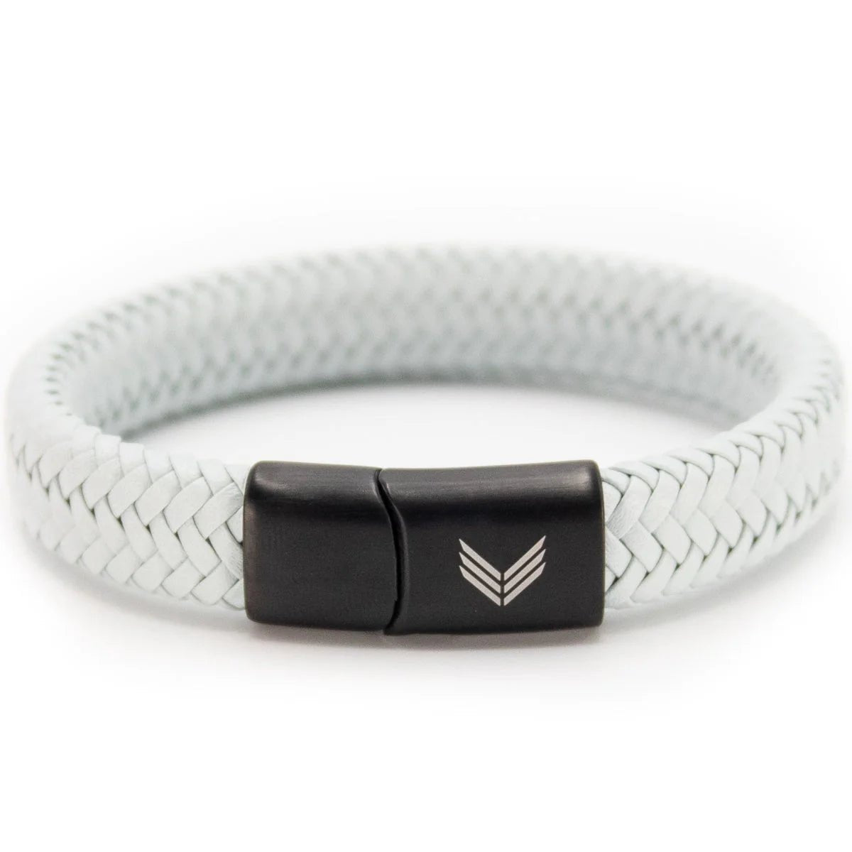 Vertig Magnetic Wide Leather Bracelet Grey. Full view highlighting its contemporary grey leather and sleek magnetic clasp.