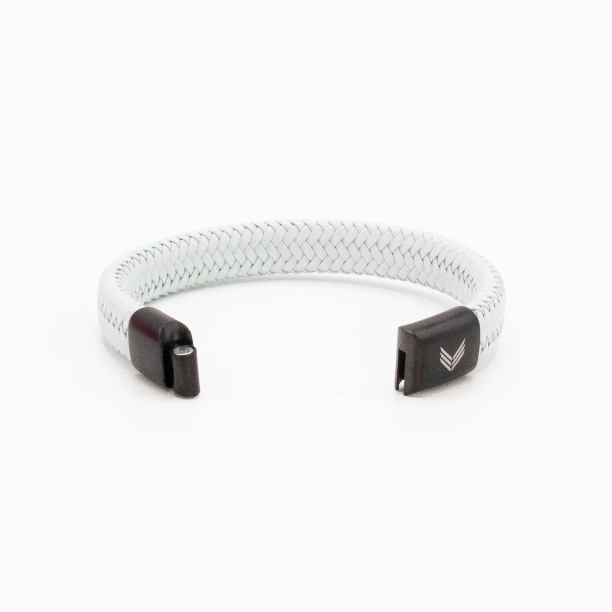 Vertig Magnetic Wide Leather Bracelet Grey unclasped. Reveals the smooth interior leather and the robust, secure magnetic closure mechanism.