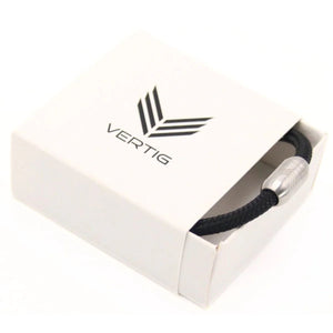 Vertig Magnetic Nautical Paracord Bracelet Black (Slim) nestled in its branded gift box. Presents it as a refined, ready-to-give present.