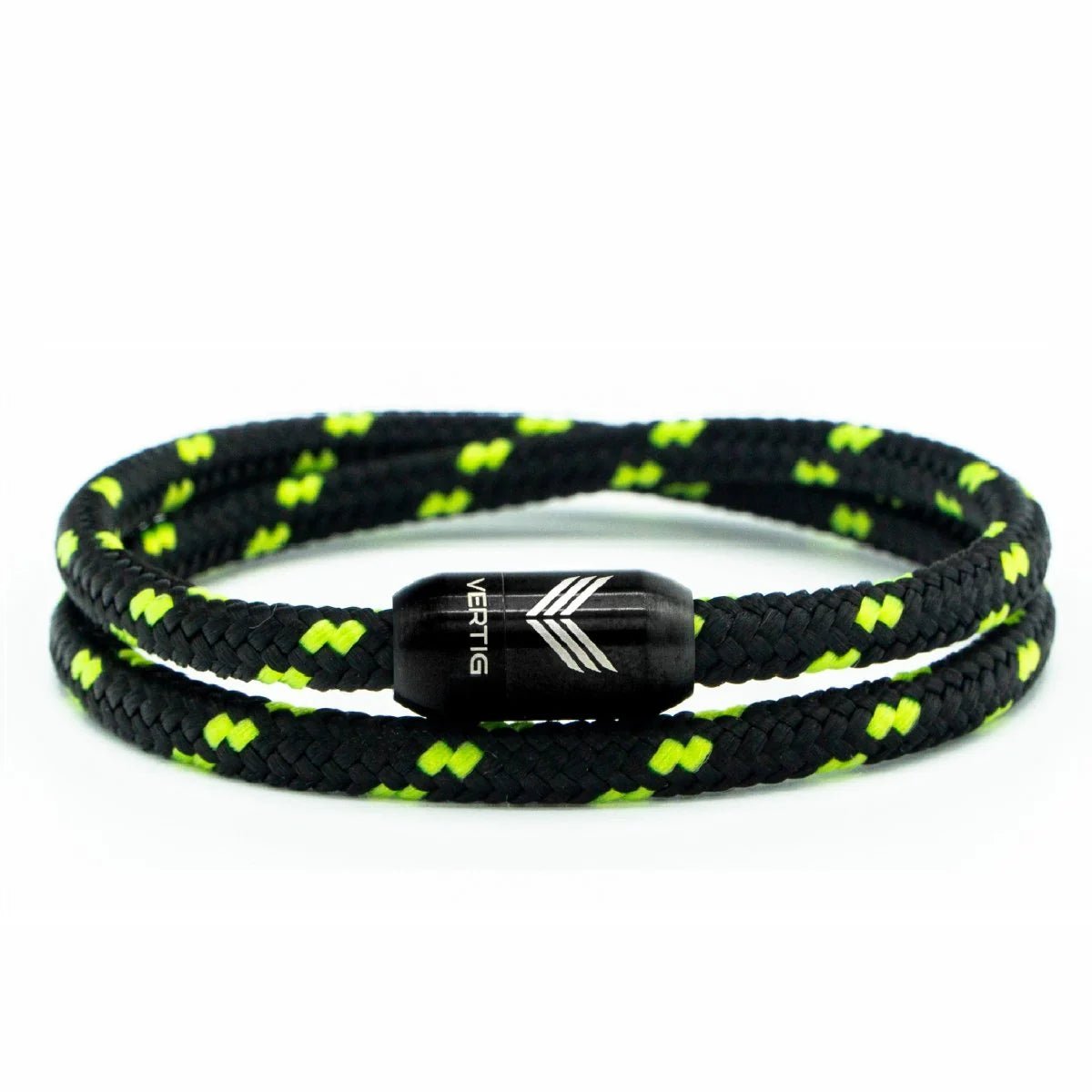 Vertig Magnetic Nautical Paracord Bracelet Black Neon. Full view showcasing its vibrant, contrasting colors.