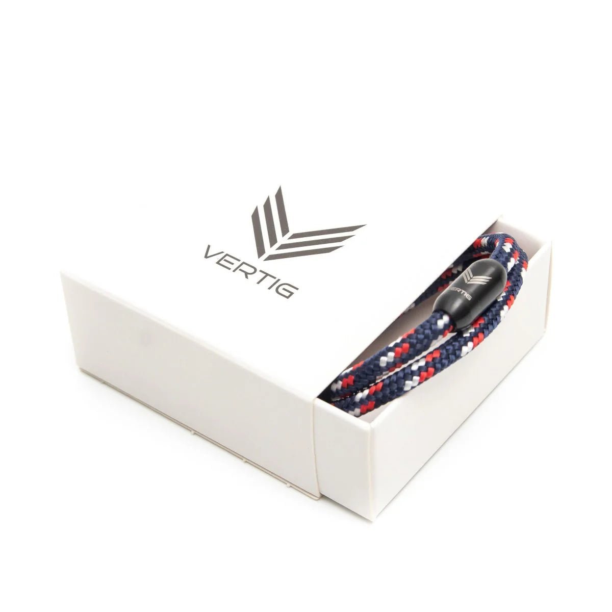 Vertig Magnetic Nautical Paracord Bracelet Blue-Red in a branded gift box. Ideal for gifting.