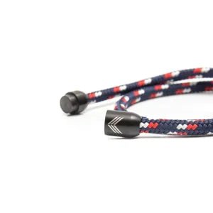 Vertig Magnetic Nautical Paracord Bracelet Blue-Red unclasped. High-quality blue and red rope.