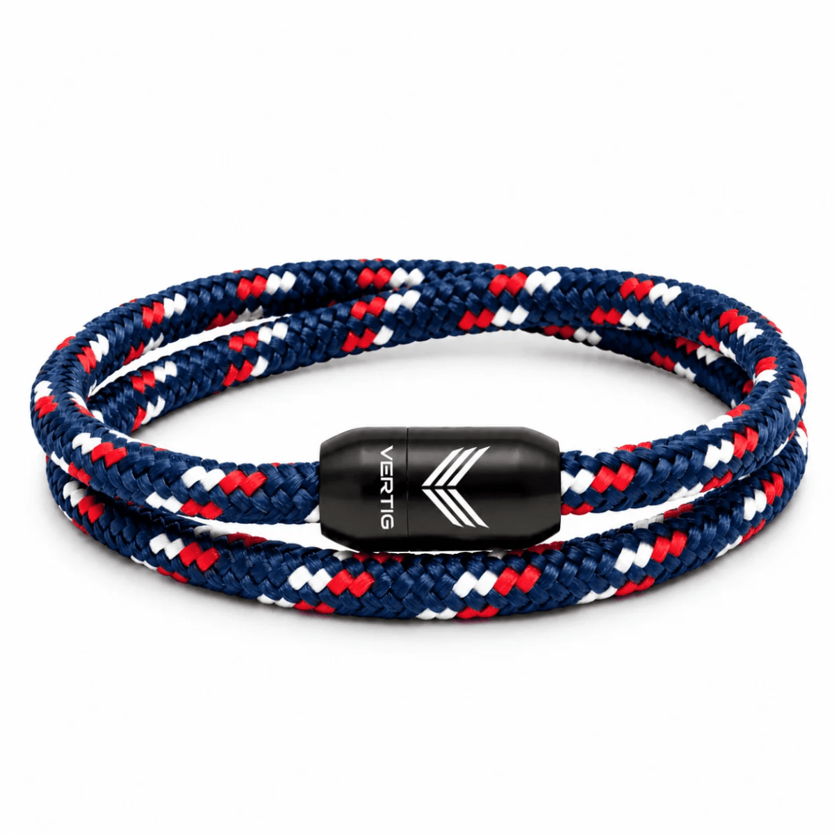 Handmade nautical paracord bracelet in blue and red with magnetic clasp by Vertig