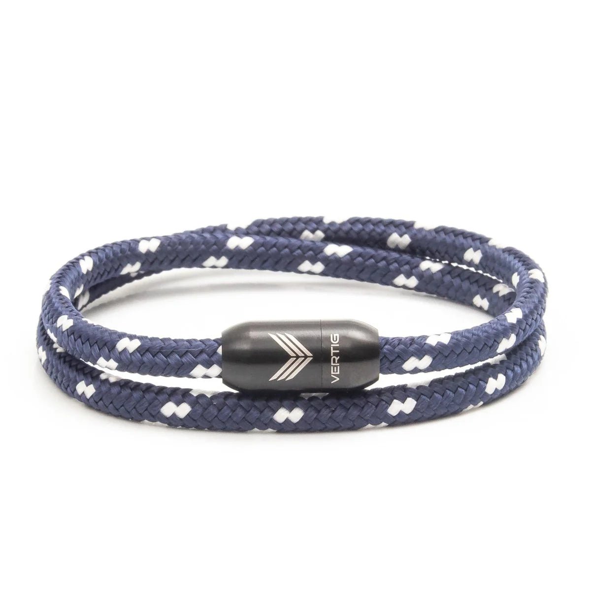 Vertig Magnetic Nautical Paracord Bracelet Blue-White. Full view. Durable nautical rope for active lifestyles.