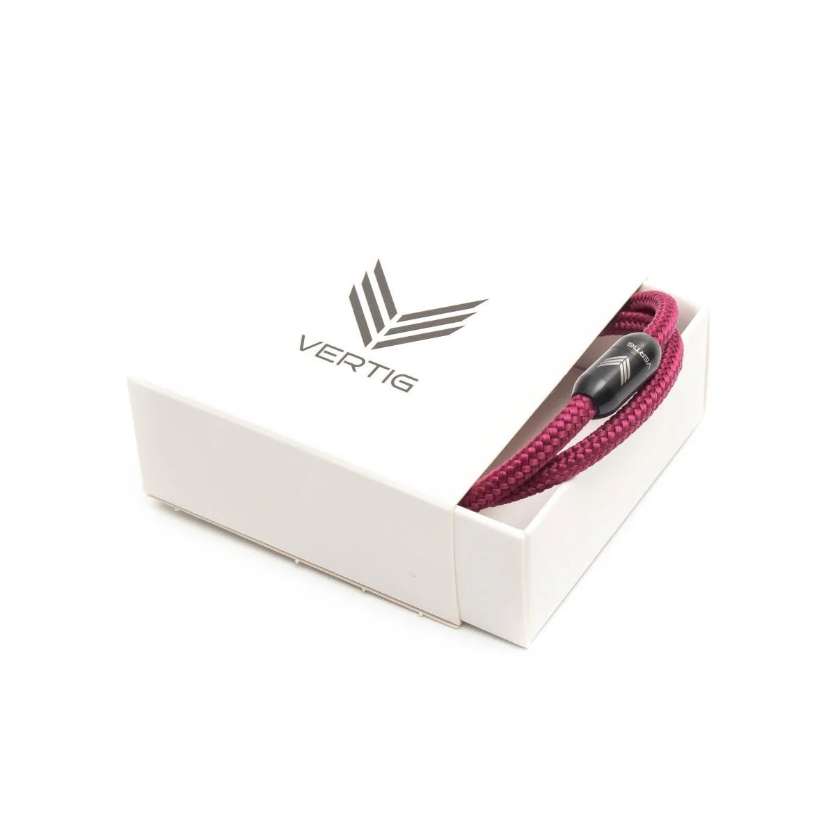 Vertig Magnetic Nautical Paracord Bracelet Burgundy in a branded gift box. A thoughtful present for discerning tastes.