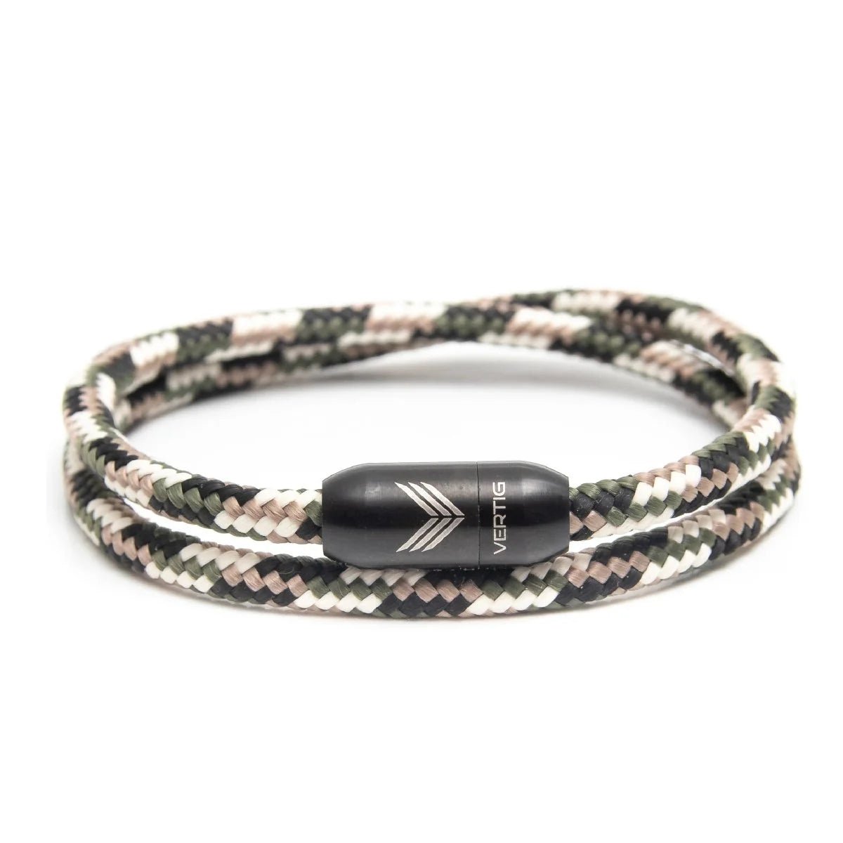 Vertig Magnetic Nautical Paracord Bracelet Camo. Full view showcasing its rugged, adventurous pattern.