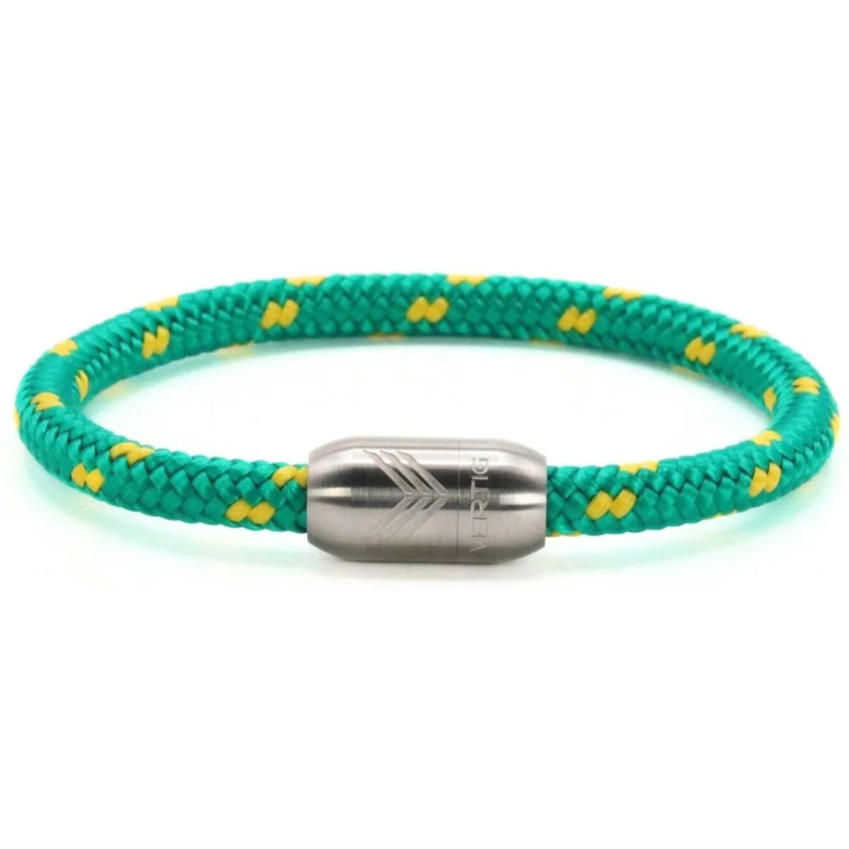 Vertig Magnetic Nautical Paracord Bracelet Green Yellow (Slim). Full view showcasing its vibrant, earthy tones.