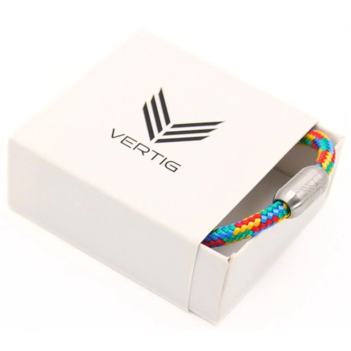 Vertig Magnetic Nautical Paracord Bracelet Multicolor (Slim) in its branded gift box. Presents it as a stylish and thoughtful present.