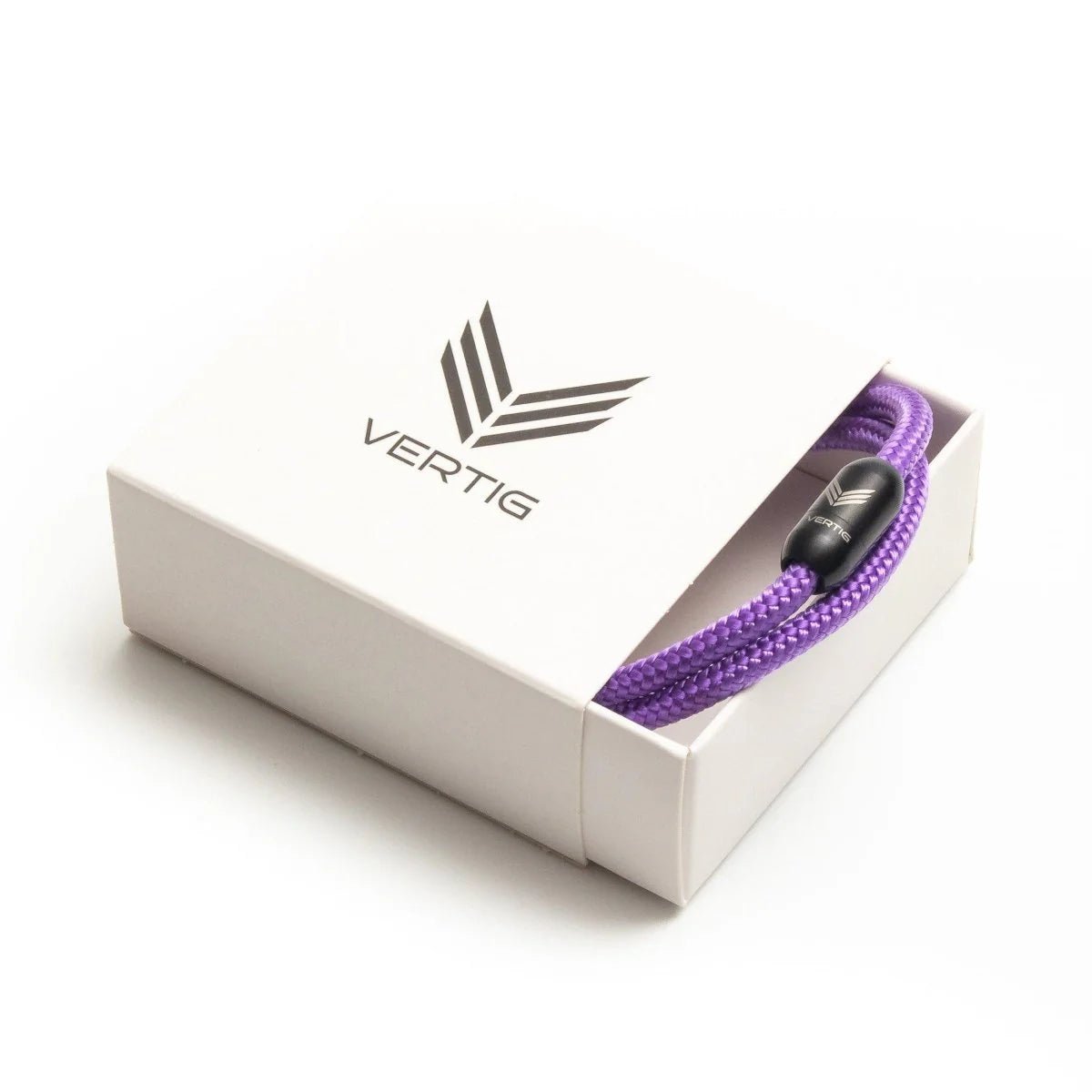 Vertig Magnetic Nautical Paracord Bracelet Purple in a branded gift box. Thoughtful present for unique individuals.