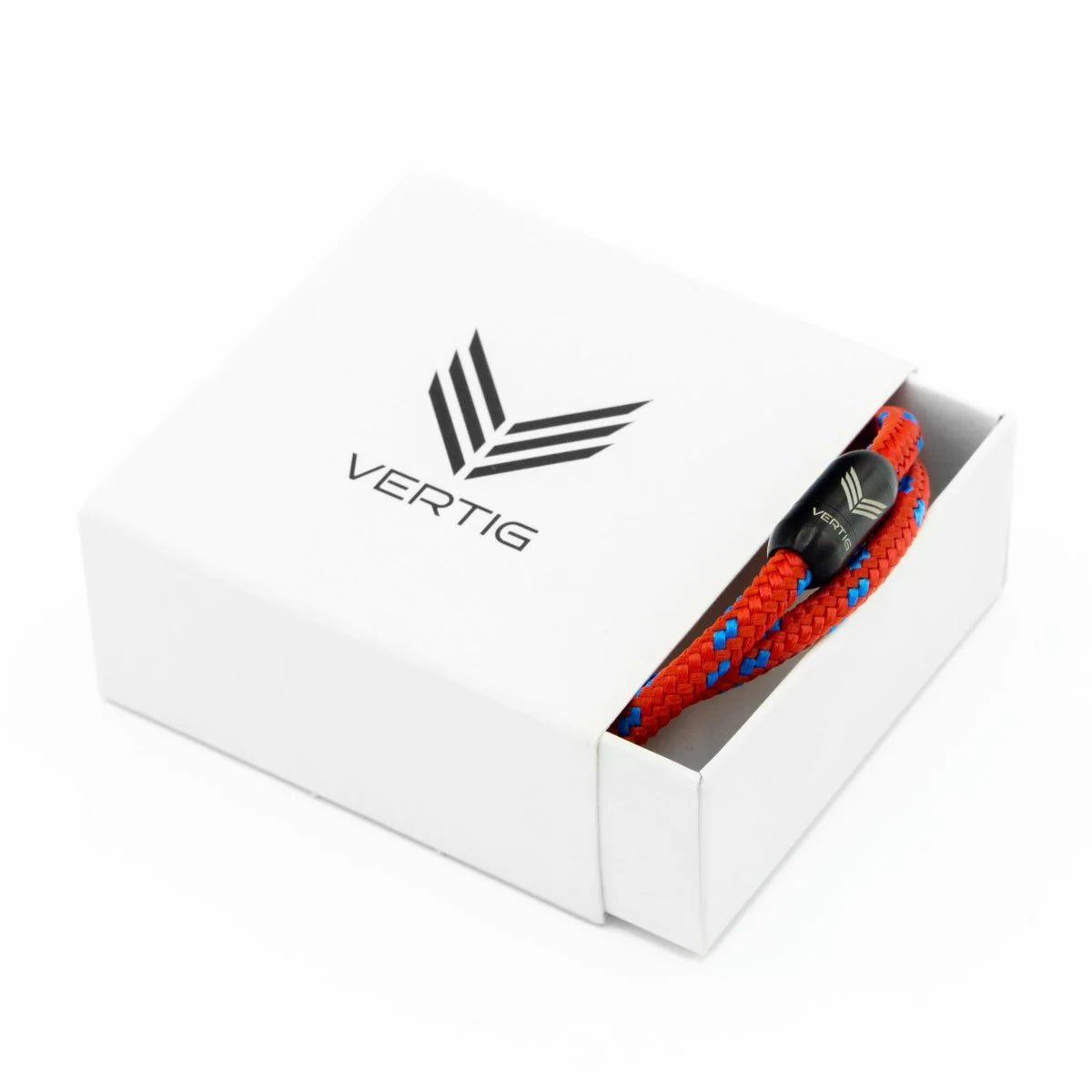 Vertig Magnetic Nautical Paracord Bracelet Red Blue in a branded gift box. Ideal for gifting.