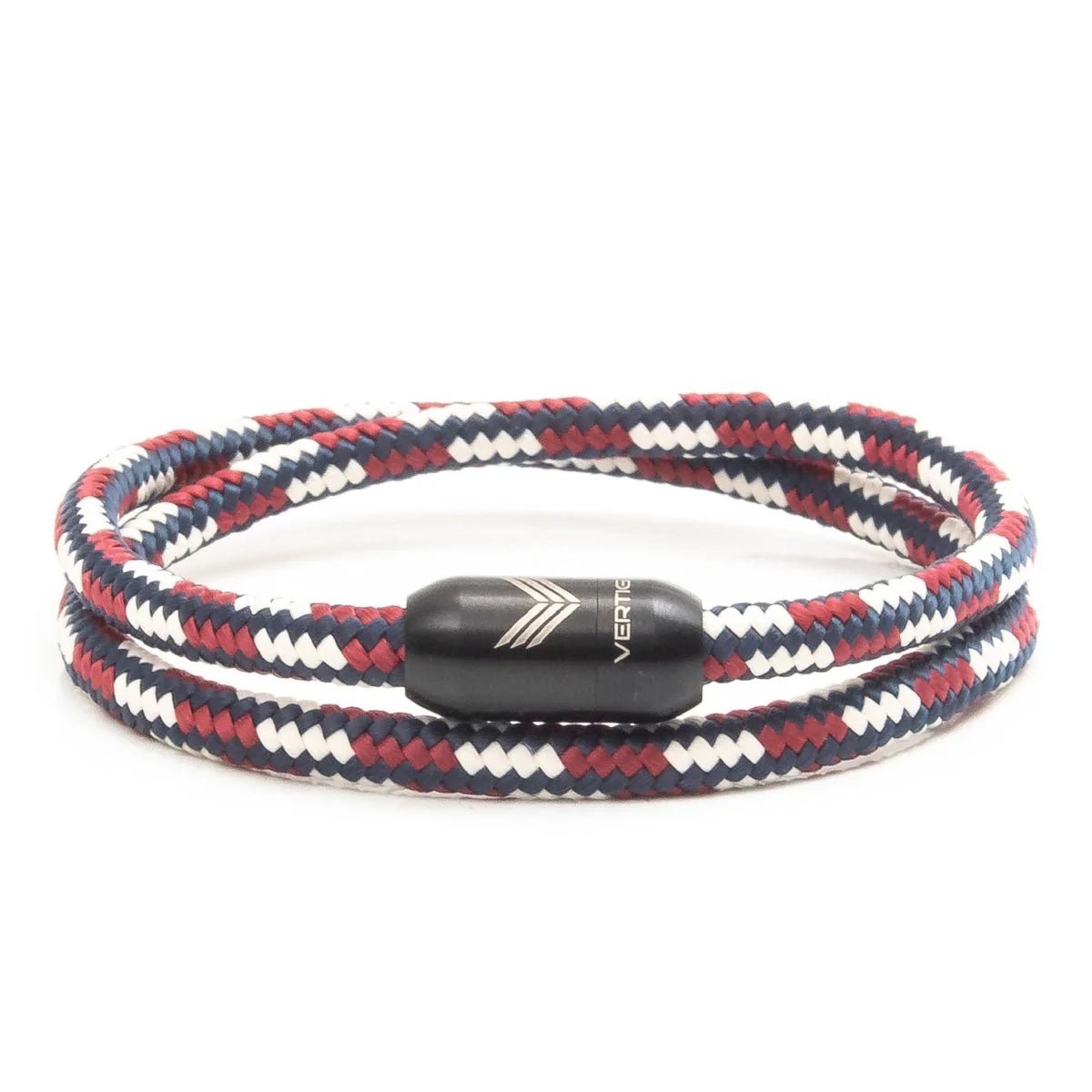 Vertig Magnetic Nautical Paracord Bracelet Red White. Full view showcasing its vibrant, crisp colors.