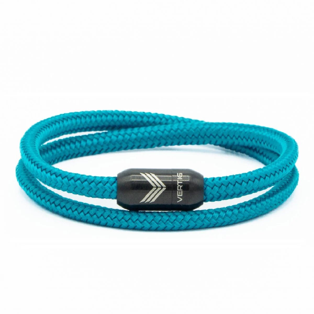 Vertig Magnetic Nautical Paracord Bracelet Turquoise. Full view showcasing its vibrant, serene color.