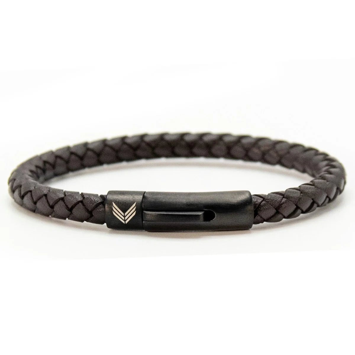 Vertig Leather Bracelet Black. Full view, highlighting its sophisticated slim profile and rich, timeless black leather.