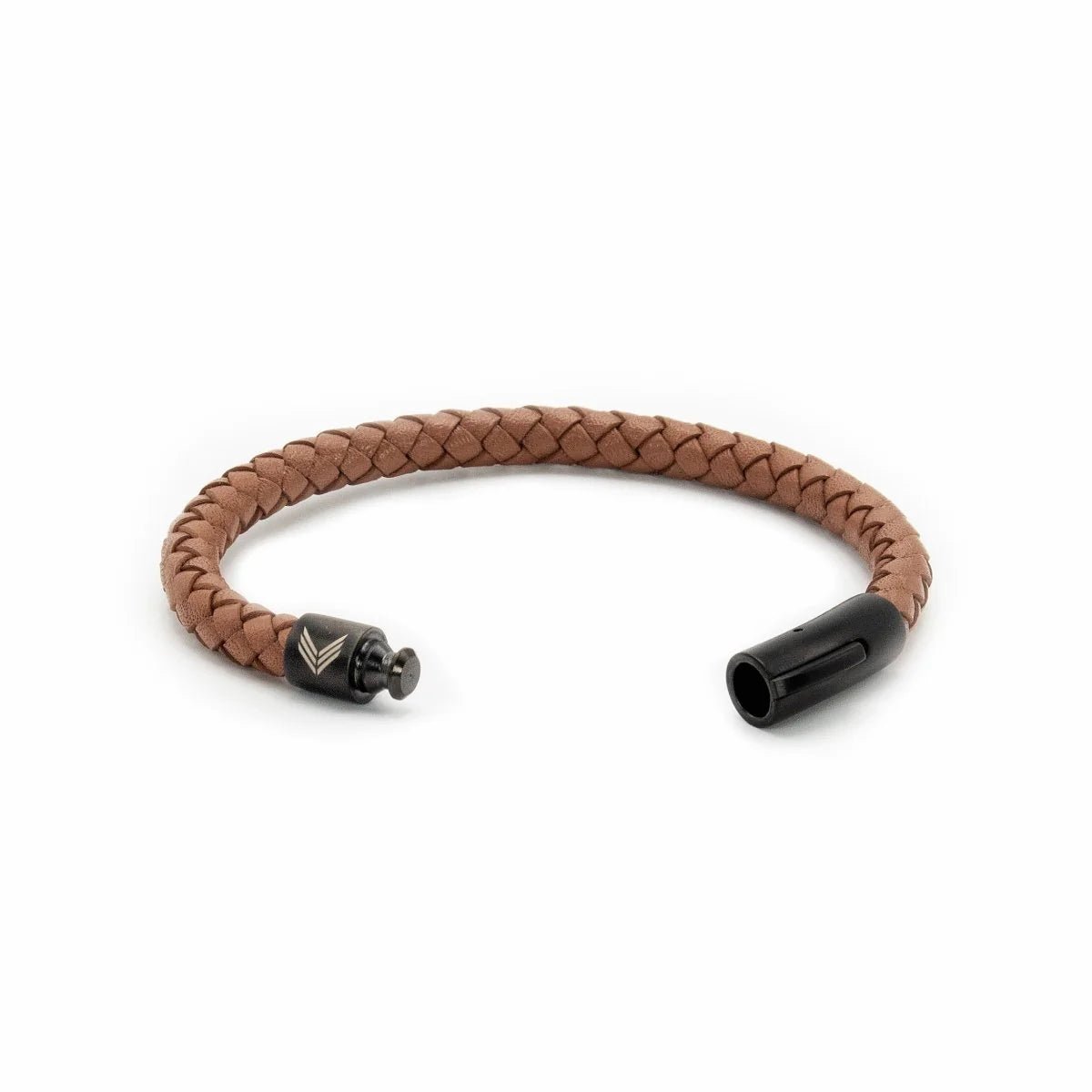 Vertig Magnetic Wide Leather Bracelet Brown unclasped. Reveals the supple interior leather and the robust, secure magnetic closure mechanism.