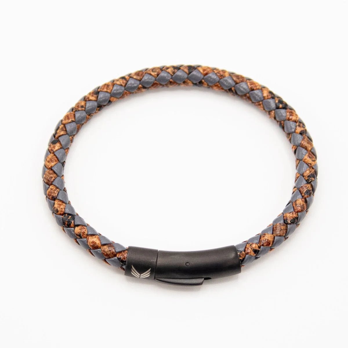 Vertig Leather Bracelet Vintage Bronze clasped. Demonstrates the seamless integration of the sleek clasp, creating a polished look on the wrist.