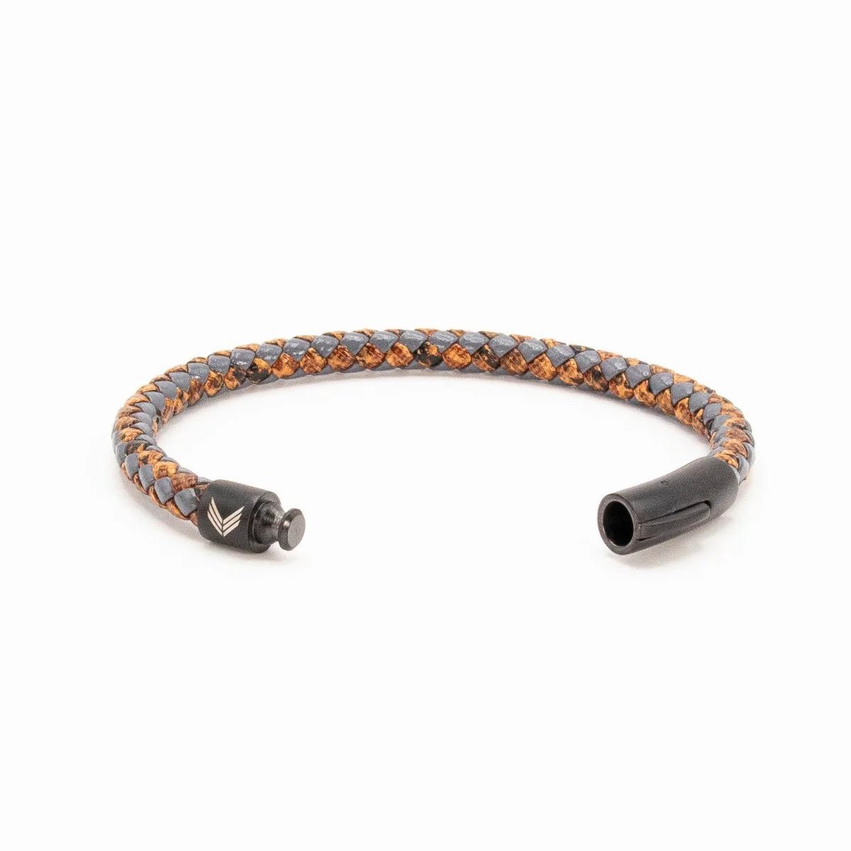 Vertig Leather Bracelet Vintage Bronze unclasped. Reveals the pristine craftsmanship of the leather strip and its robust, secure fastening mechanism.