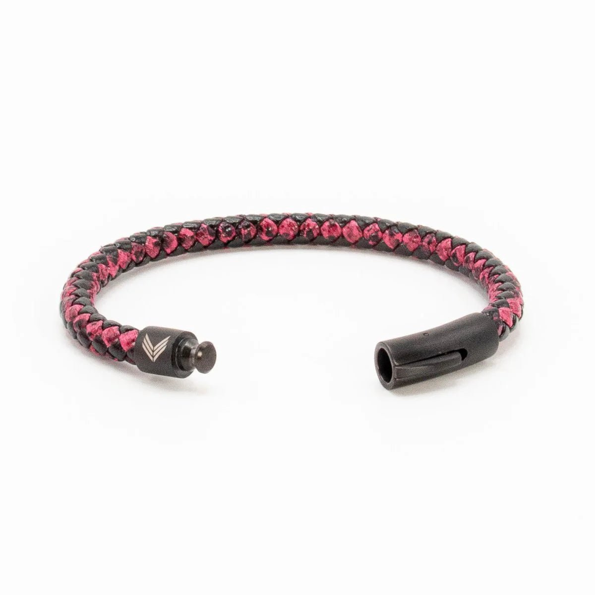 Vertig Leather Bracelet Vintage Red unclasped. Reveals the pristine craftsmanship of the leather strip and its robust, secure fastening mechanism.