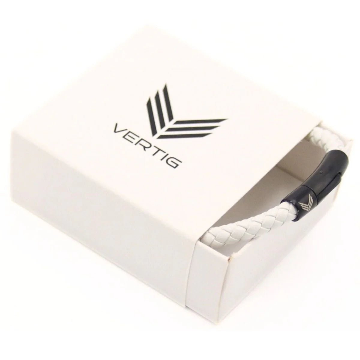 Vertig Leather Bracelet White presented in a luxurious branded gift box. Ideal for a thoughtful and elegantly styled gift.