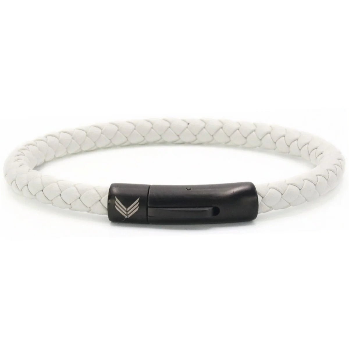 Vertig Leather Bracelet White. Full view showcasing its crisp, premium white leather and sleek design.