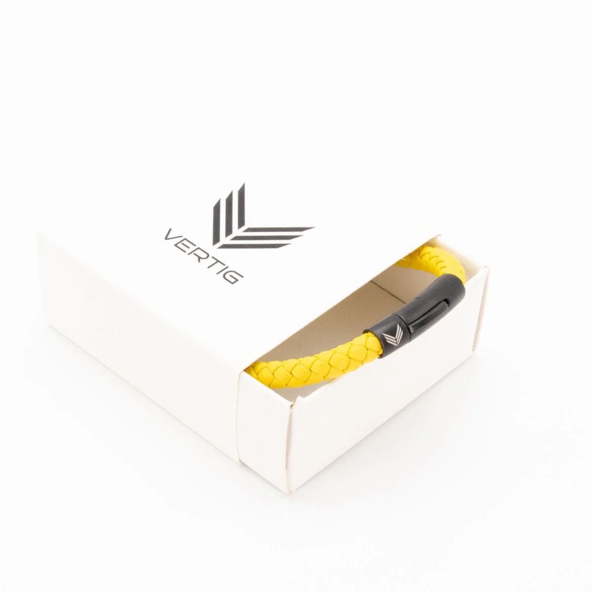 Vertig Leather Bracelet Yellow presented in a luxurious branded gift box. Ideal for a thoughtful and vibrantly styled gift.