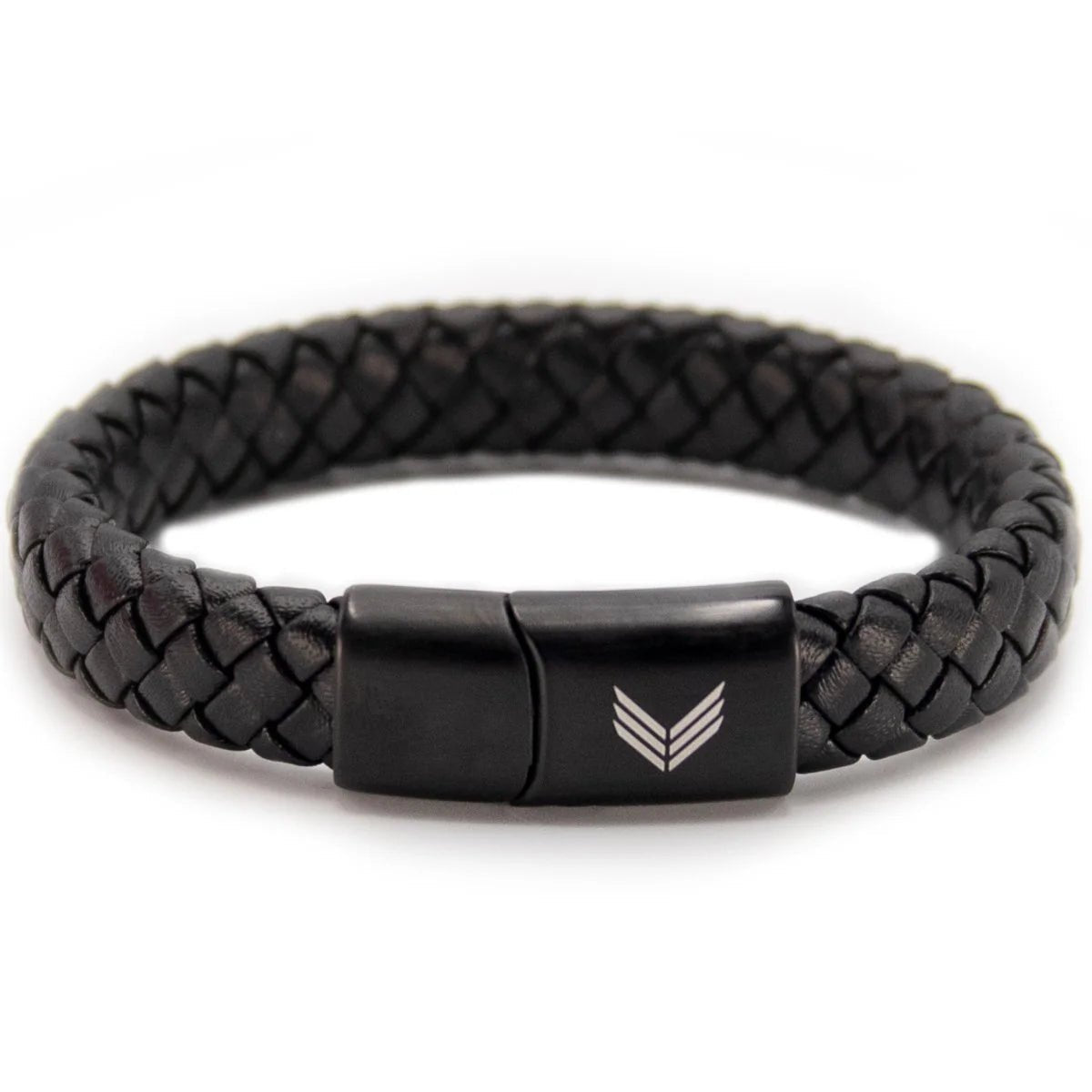 Vertig Magnetic Wide Leather Bracelet Black. Full view showcasing its sleek, commanding presence and expert craftsmanship.