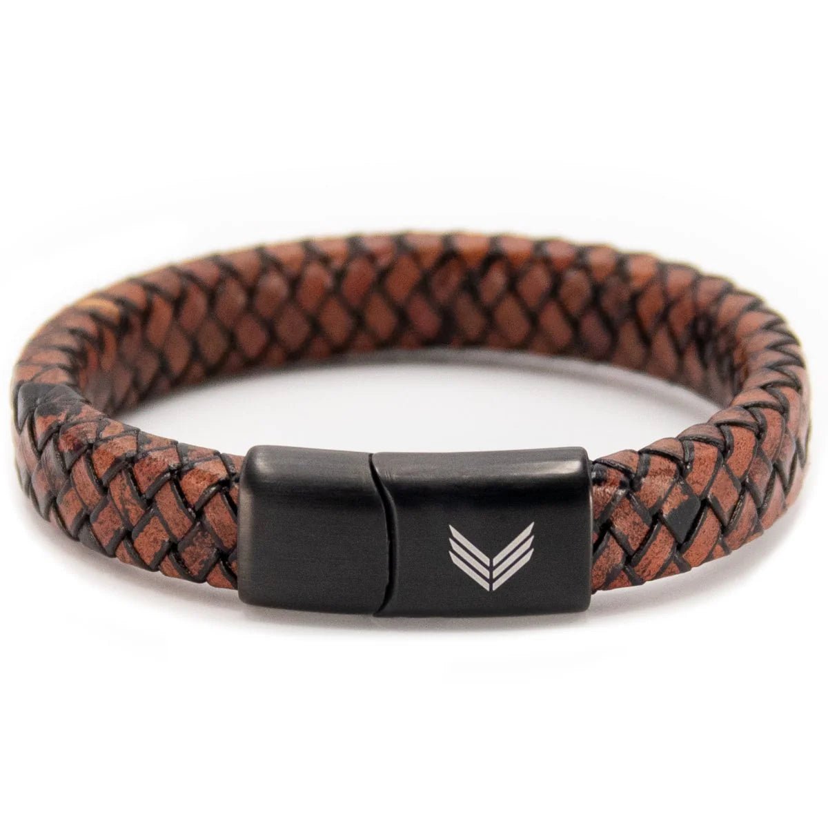 Vertig Magnetic Wide Leather Bracelet Brown. Full view highlighting its rich, earthy brown leather and robust magnetic clasp.