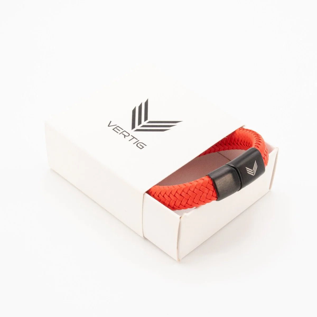 Vertig Magnetic Wide Leather Bracelet Orange in a branded gift box. This thoughtful present is for those who love bold accessories.