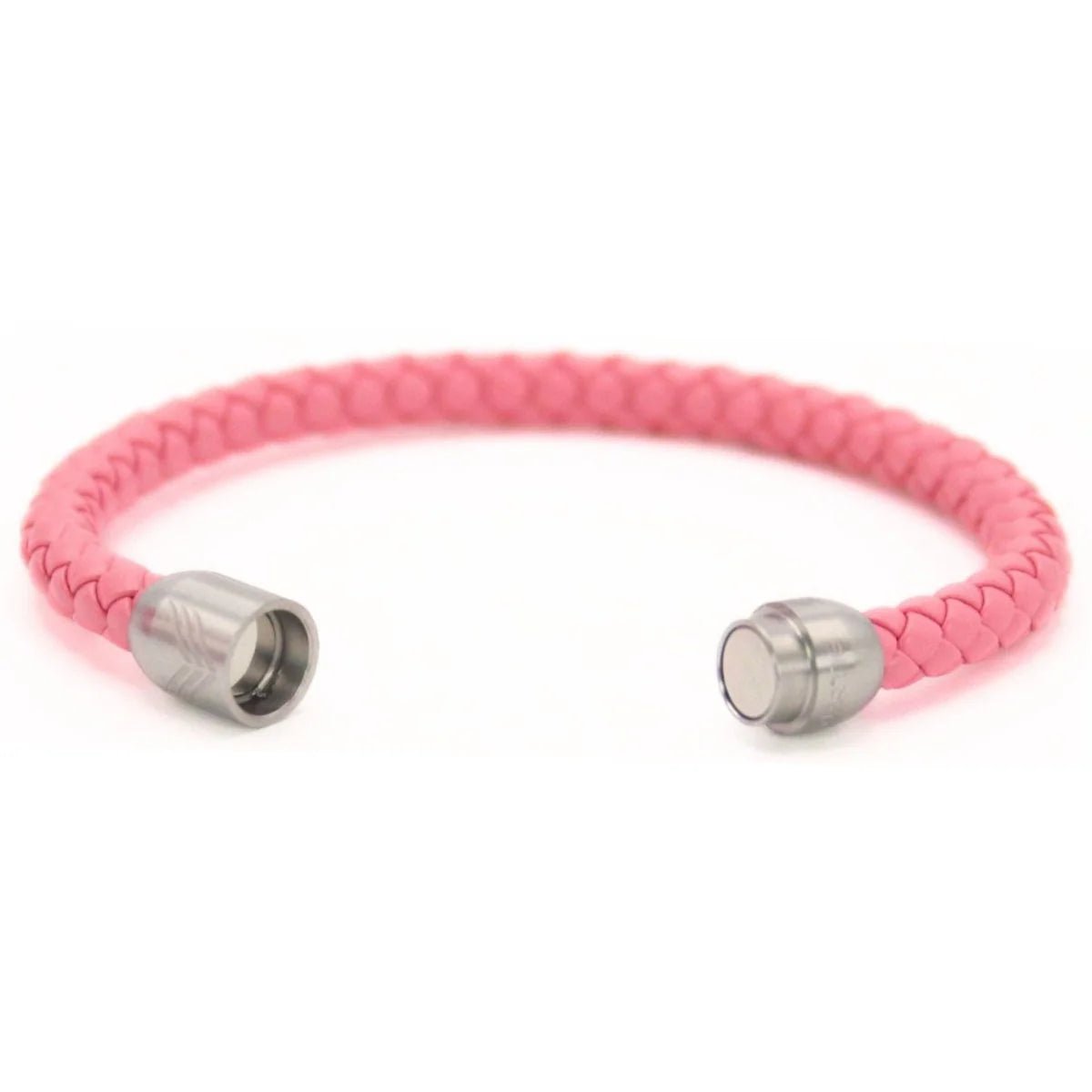 Vertig Magnetic Leather Bracelet Pink (Slim) unclasped. Reveals the smooth, high-quality leather construction and precise magnetic closure mechanism.