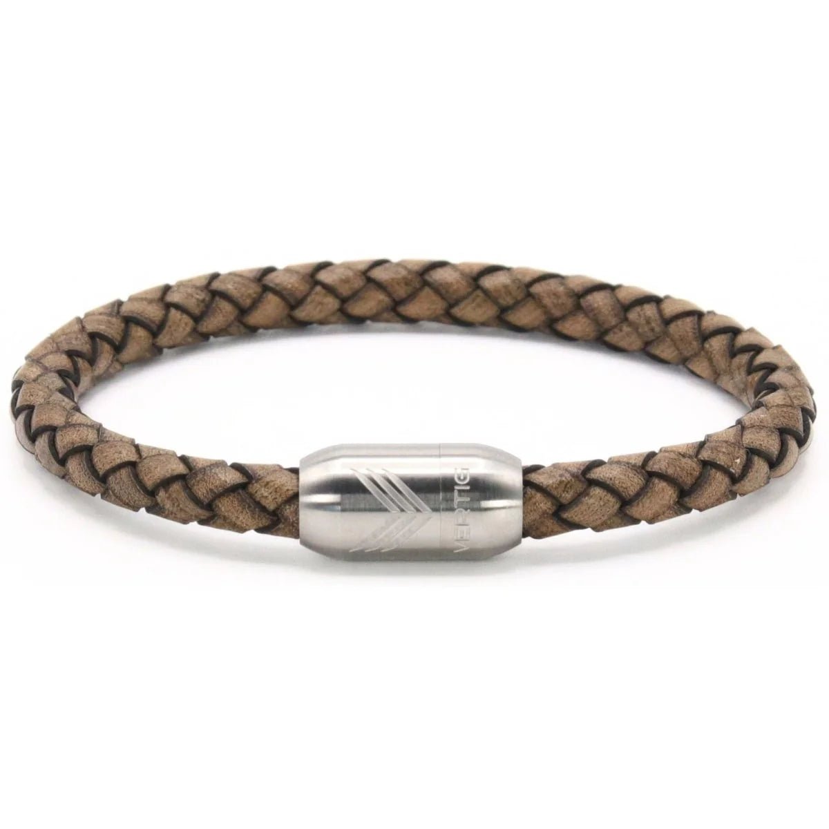 Vertig Magnetic Leather Bracelet Vintage White (Slim). Full view showcasing its elegant, subtly aged white leather.